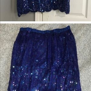 Vintage blue sequin skirt set